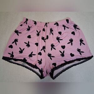 PLAYBOY Pink Shorts with Black Bunny Pattern